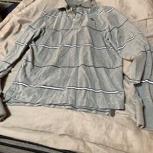 Abercrombie & Fitch Heather Gray Polo with White Stripes